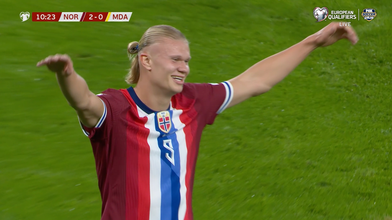 Erling Haaland scores in 10' to extend Norway's 2-0 lead