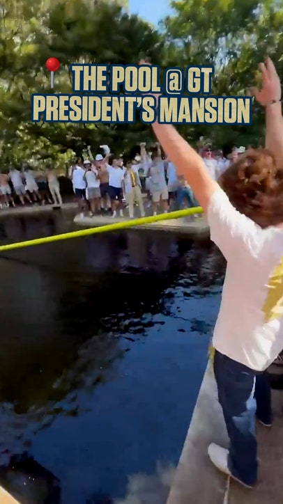 The journey of Georgia Tech's goalpost to the President's pool 🏈 #georgiatech #CFB #acc