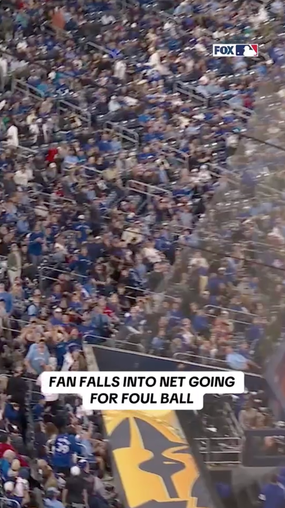 A fan appeared to fall into the netting going for this foul ball.