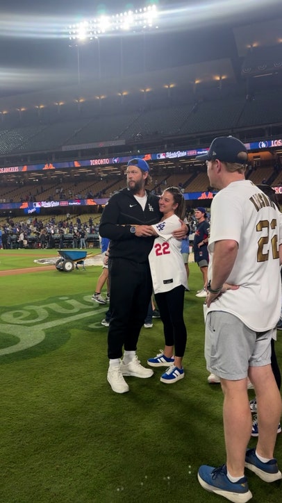 Clayton Kershaw with family after last game at Dodger Stadium 🥹