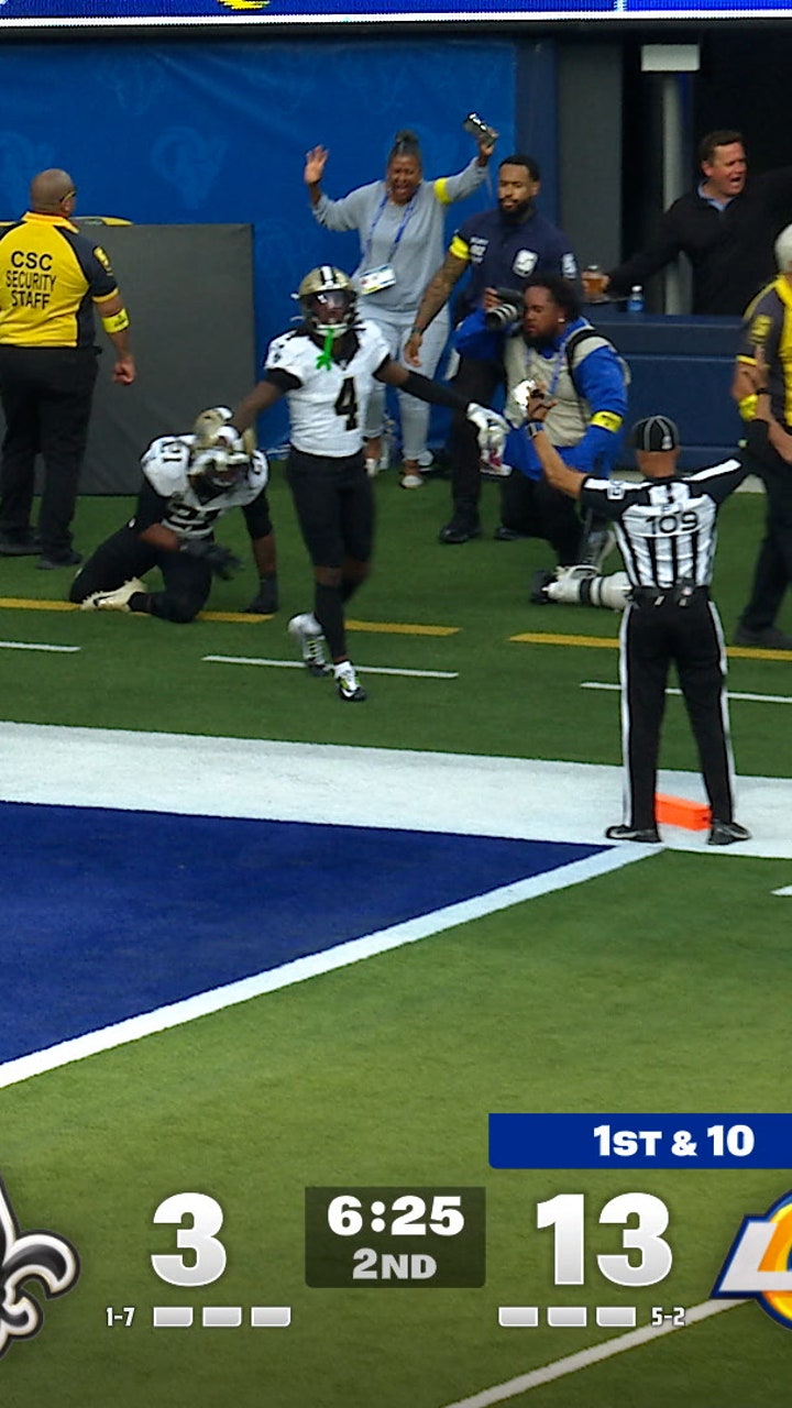 Image for Matthew Stafford connects with Puka Nacua on incredible 39-yard TD catch, extending Rams' lead over Saints
