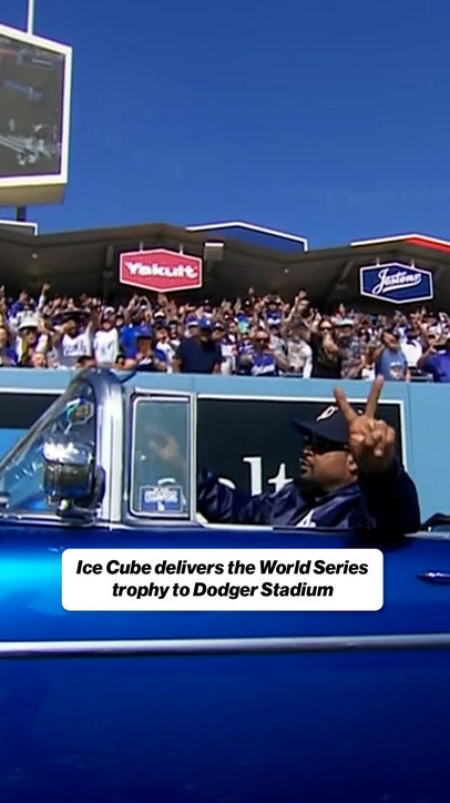 Ice Cube brings the World Series trophy to Dodger Stadium 🔥