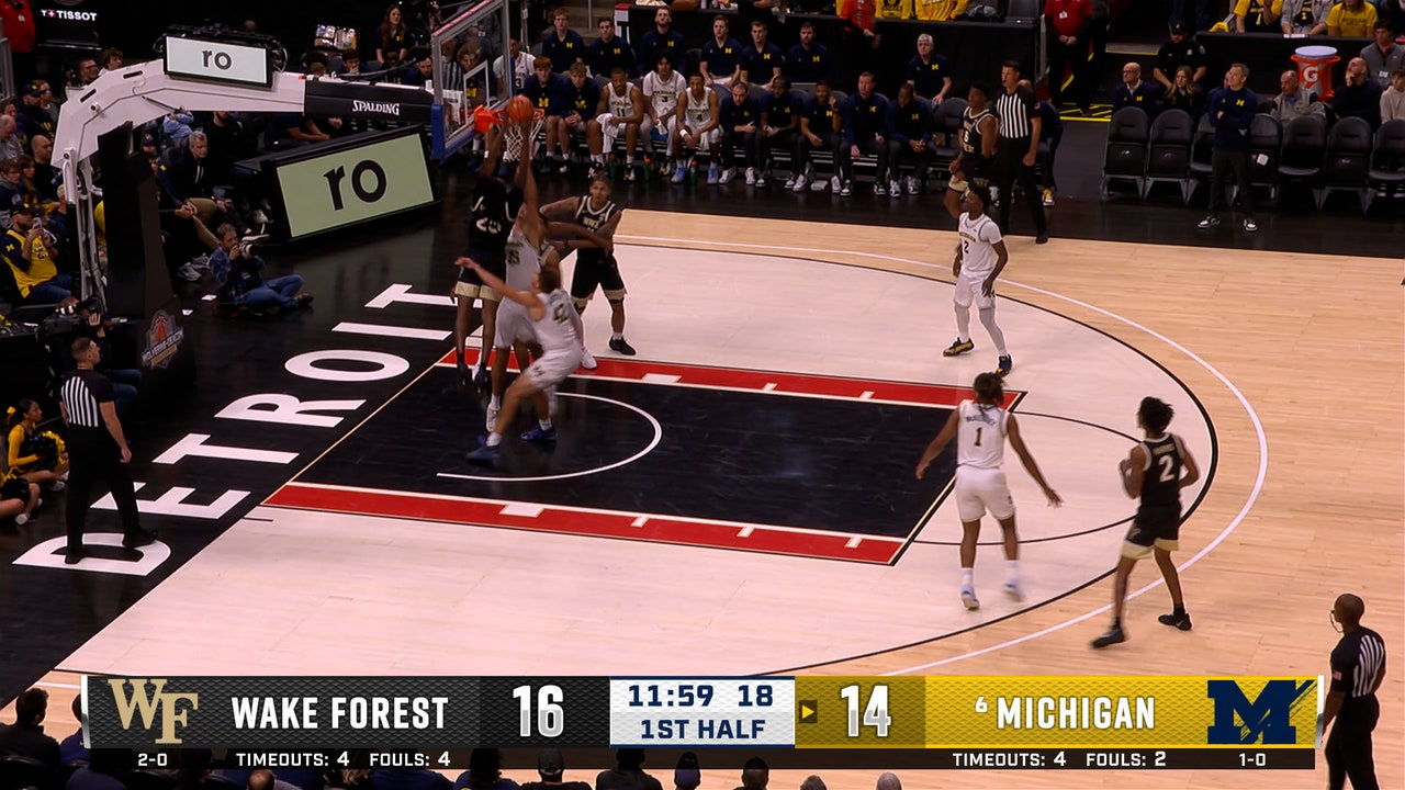Sebastian Akins finds Tre'Von Spillers for alley-oop SLAM, extending Wake Forest's lead over Michigan