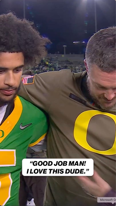 Wholesome moment postgame between Dan Lanning and Dante Moore 🤗