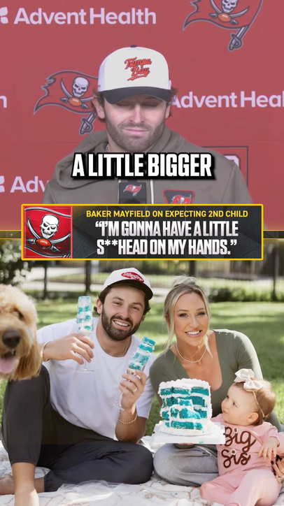 Baker Mayfield had jokes when asked about expecting a new addition to the family in April 