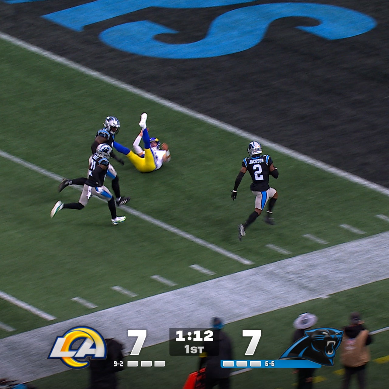 Mike Jackson returns interception 48 yards for TD, giving Panthers
