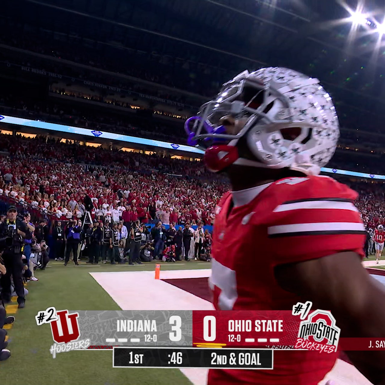 Image for Julian Sayin finds Carnell Tate for nine-yard TD, giving Ohio State the lead over Indiana in Big Ten Championship