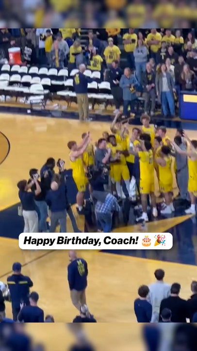 Michigan players surprised Dusty May with a Happy Birthday performance! 🎂