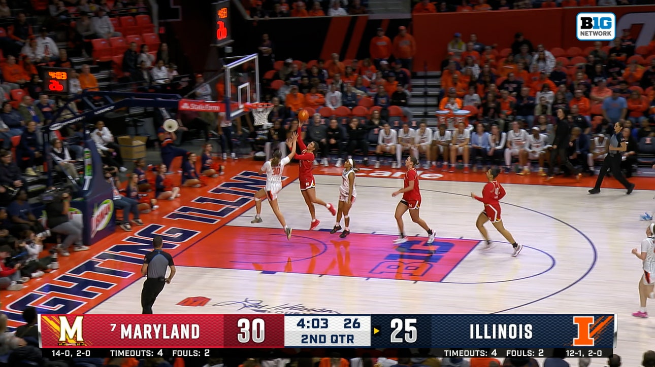 Maryland's Marya Boiko steal sets up Saylor Poffenbarger for fast-break layup vs. Illinois