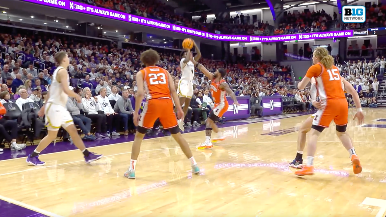 Northwesterns' Jayden Reid Drains a 3 and Draws the Foul for a Four-Point Play vs Illinois