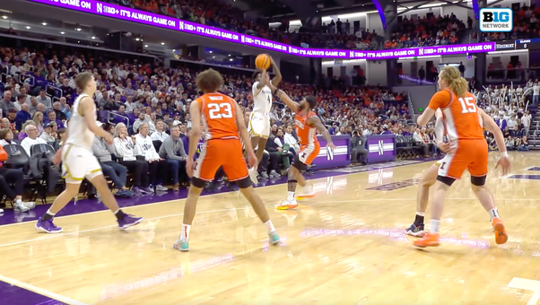 Northwesterns' Jayden Reid Drains a 3 and Draws the Foul for a Four-Point Play vs Illinois