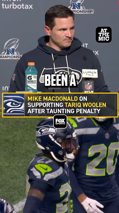 Mike MacDonald addresses the Tariq Woolen taunting flag