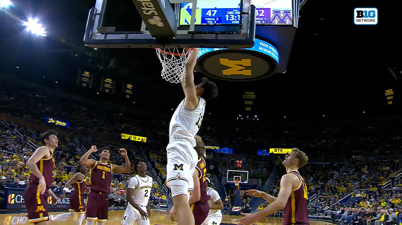 L.J. Cason finds Aday Mara for an alley-oop dunk, extending Michigan's lead over Minnesota