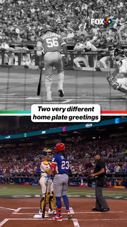 A couple different exchanges at home plate 👀