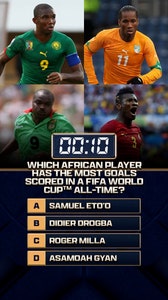 74 days until the FIFA World Cup on FOX! Which African player has the most goals scored in the FIFA World Cup all-time ⁉️ 🌎 🏆