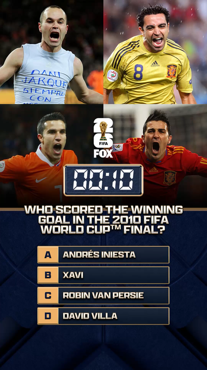 46 days until the FIFA World Cup on FOX! Who scored the winning goal in the 2010 FIFA World Cup final 🌎