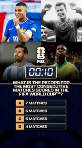 33 days until the FIFA World Cup on FOX! What is the record for most consecutive matches scored in at the FIFA World Cup ⁉️🌎🏆
