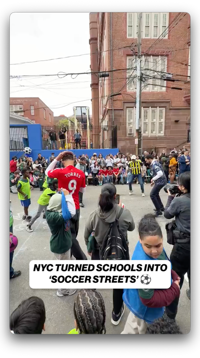 Streets around NYC public schools transformed into 'Soccer Streets' where children can play ahead of the FIFA World Cup 🍎