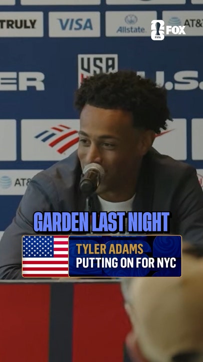 New York Knicks fan Tyler Adams shares a friendly back-and-forth with Weston McKennie during the Knicks’ playoff run