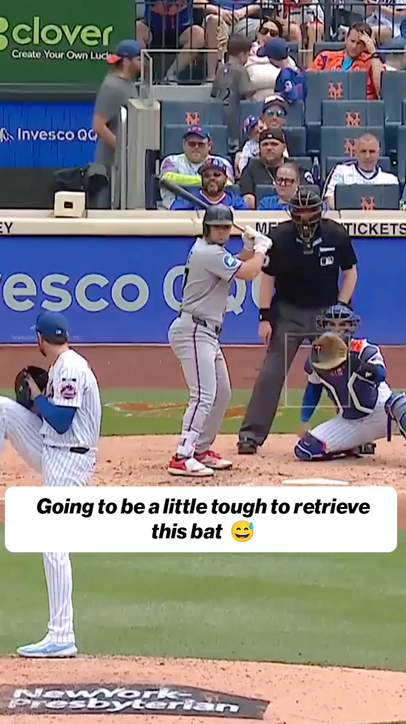He lost the bat and it got stuck in the netting!