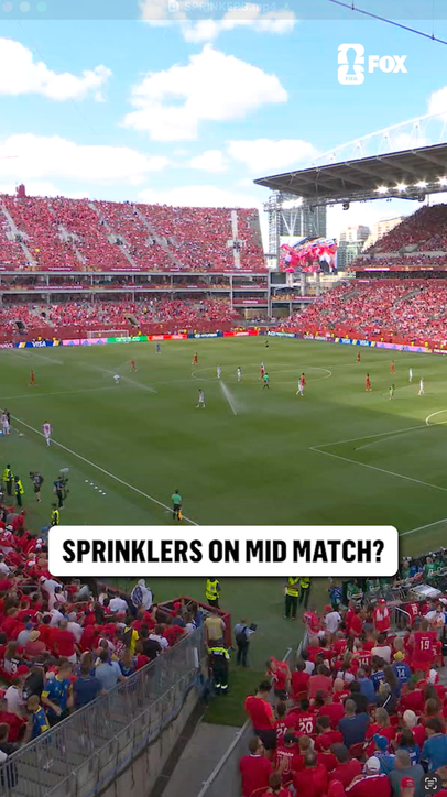 Even the pitch needs the mandatory hydration break