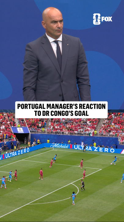 Portugal manager Roberto Martínez's reaction to DR Congo's equalizer at the stroke of halftime