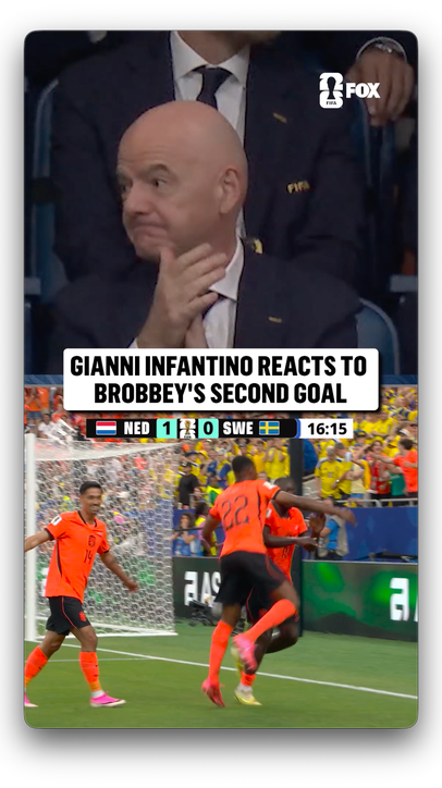 FIFA President Gianni Infantino reacts to the second goal of the day by the Dutch