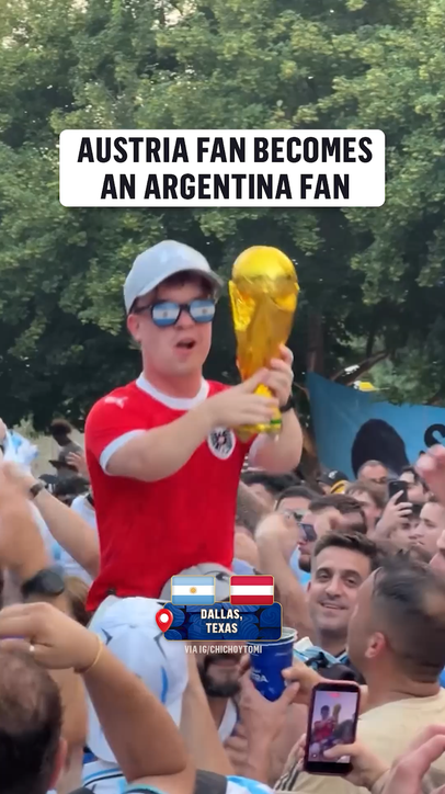 This Austria fan fell into the Argentina crowd ahead of their match 😂