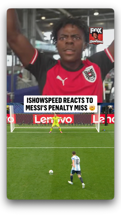 Ronaldo's No. 1 supporter, @ishowspeedsui was hyped after Messi missed his penalty