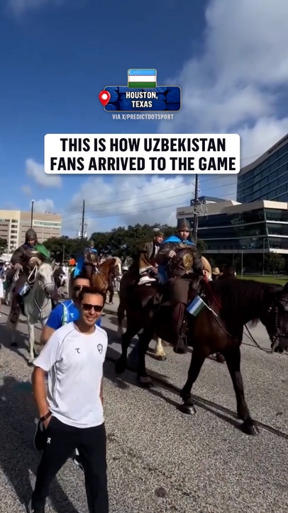 Uzbekistan fans arrived on horseback and in full armor ahead of the Portugal match 😳