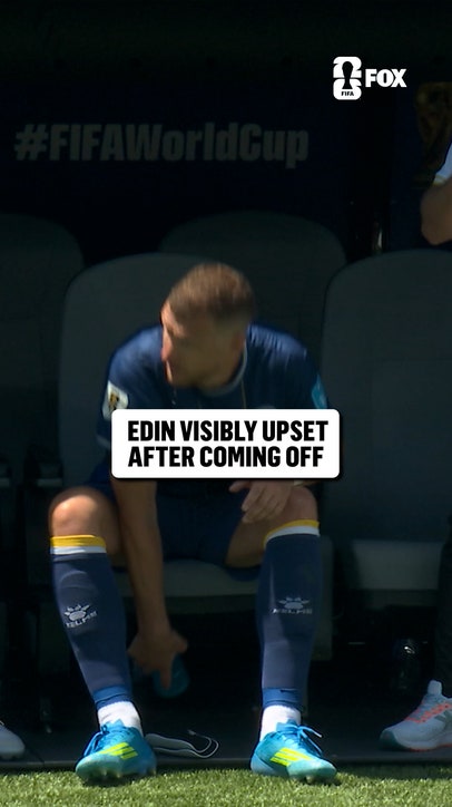 Edin Džeko appeared to be displeased after being subbed off in 64th minute