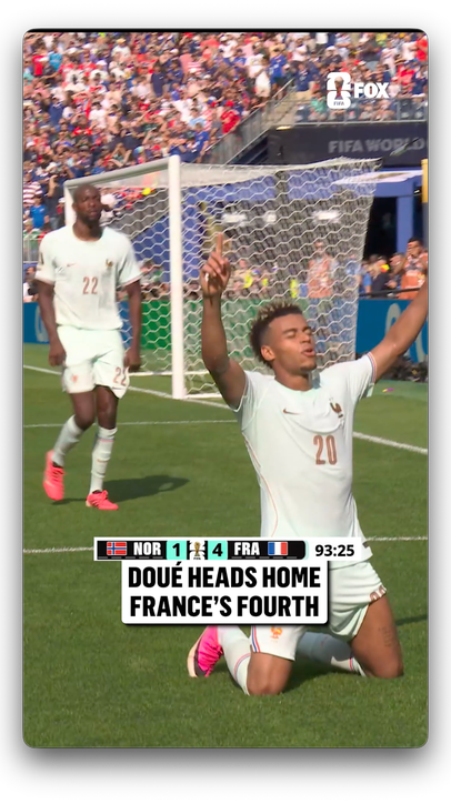 Désiré Doué scores his first-ever FIFA World Cup goal to make it 4-1 France!