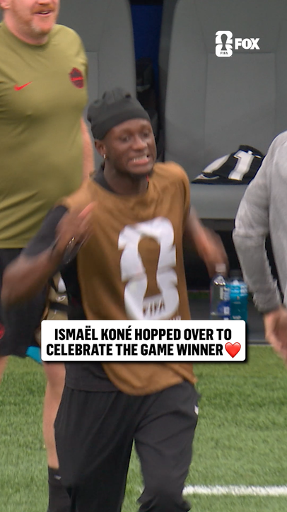 After fracturing his leg in Canada's second Group Stage match, Ismaël Koné wasn't going to miss celebrating his team's game-winning goal 🇨🇦