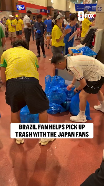 Even Brazil fans are joining the Japanese in picking up the trash postgame 🫶