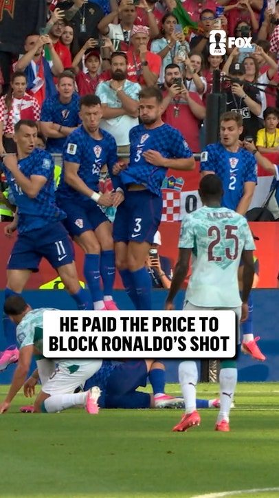 Ronaldo's free kick hits Marin Pongračić in a very difficult spot...