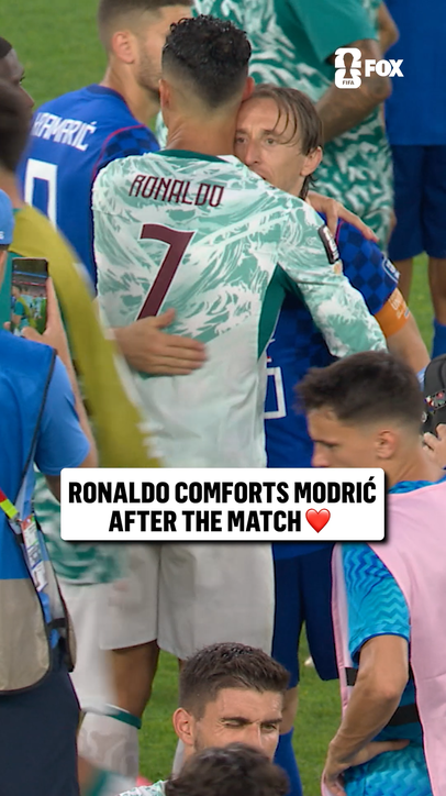 Ronaldo and Modrić share a moment postgame as Portugal defeats Croatia in the Round of 32.