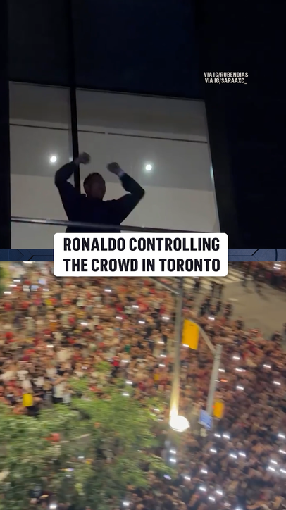 Ronaldo is absolutely LOVING the crowd outside Portugal's hotel in Toronto