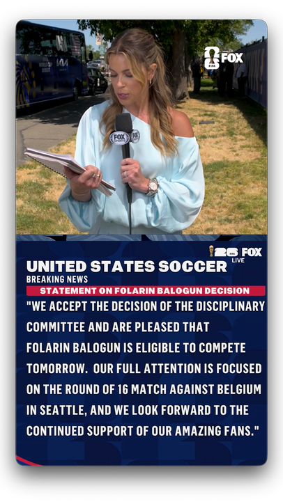 @JennyTaft gives an update on @USMNT star Flo Balogun being cleared to play vs Belgium on Monday in the Round of 16 🇺🇸