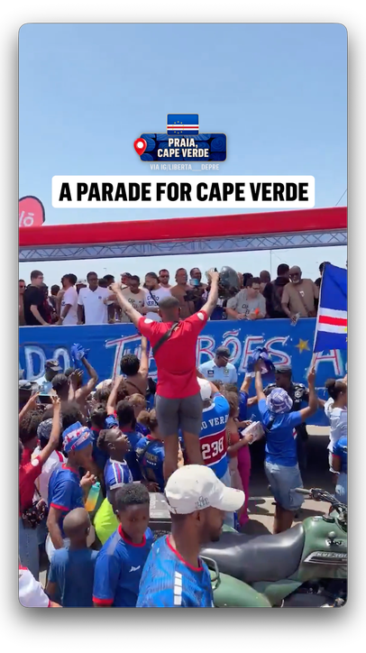 After becoming the smallest nation ever to advance to the Knockout Stage of a FIFA World Cup, Cape Verde was welcomed home with a parade in the nation's capital 🇨🇻  (via X/liberta___depre)