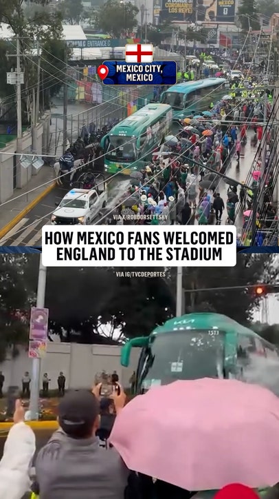 Mexico fans greeted England buses with a foam spray