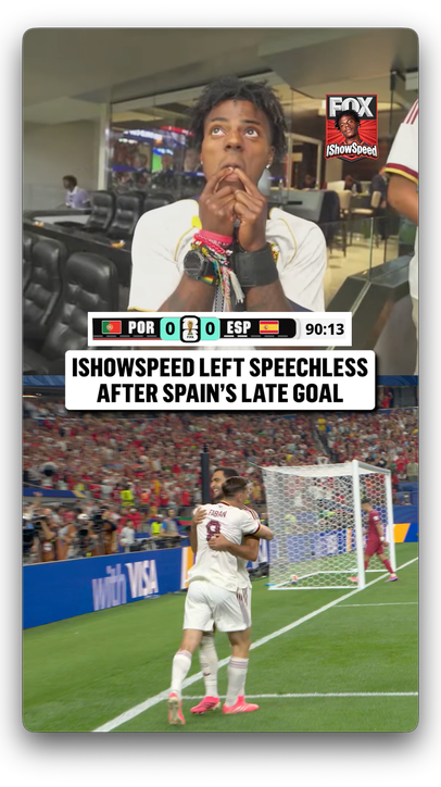 Ronaldo's No. 1 supporter, @ishowspeedsui, reacts after Portugal concedes late to Spain 👀