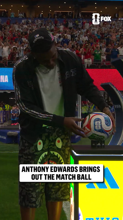 NBA star Anthony Edwards of the Timberwolves presented the match ball ahead of Argentina vs Egypt