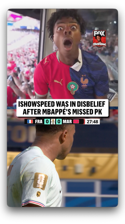 @ishowspeed was left stunned seeing Mbappé's first ever FIFA World Cup penalty miss 😳  Stream here: https://www.youtube.com/watch?v=k-OxXMV-RTY