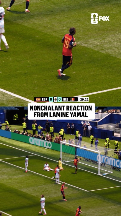 Lamine Yamal's reaction to Spain's opening goal over Belgium in the Quarterfinals