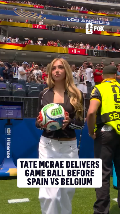 Tate Mcrae was today's match ball deliverer in LA before Spain and Belgium kicked off