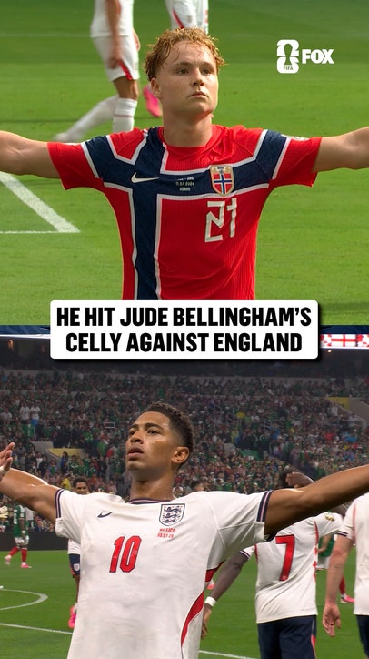 Jude Bellingham reacts as Andreas Schjelderup hit the "Are you not entertained?" celly after scoring a BEAUTY