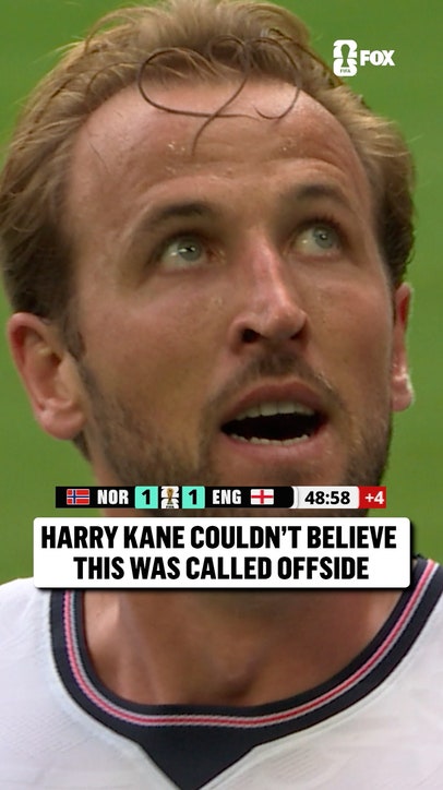 Harry Kane with what would have been the go-ahead goal for England but the flag is up for offside