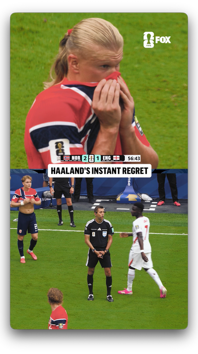 After VAR review, a foul is called on Haaland in the box and the Norway goal is disallowed