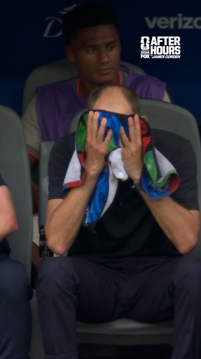 England coach Thomas Tuchel gets absolutely hype on the sideline.