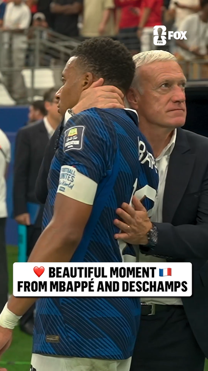 Mbappé and Deschamps share a moment after France lost in the Semifinals against Spain